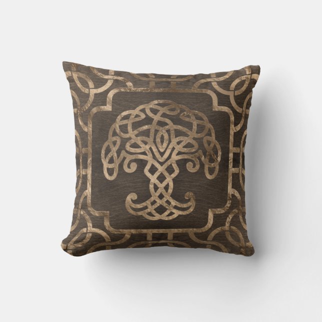 Tree of life -Yggdrasil on Celtic Pattern Cushion (Front)