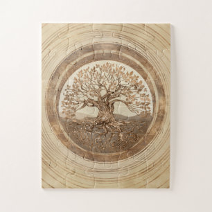 Tree of life -Yggdrasil Pastel Gold Jigsaw Puzzle