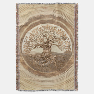Tree of life -Yggdrasil Pastel Gold Throw Blanket