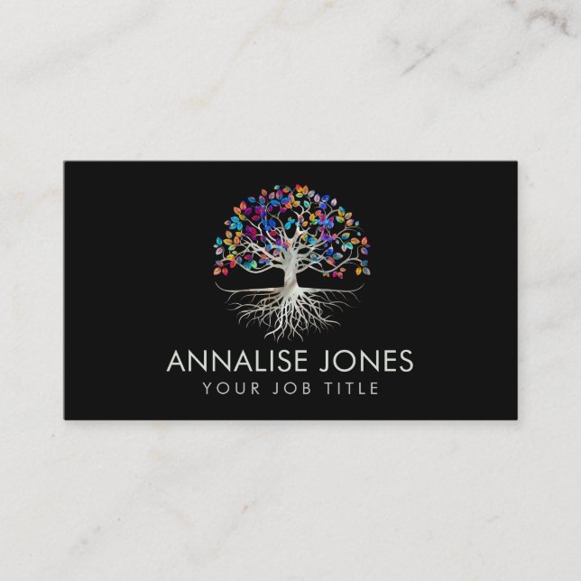Tree of life - Yggdrasil - Pearl - colourful leave Business Card (Front)