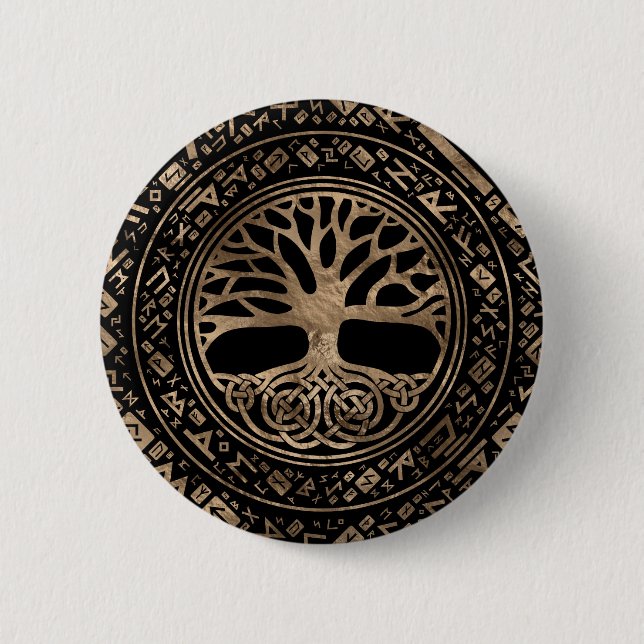 Tree of life -Yggdrasil Runic Pattern 6 Cm Round Badge (Front)