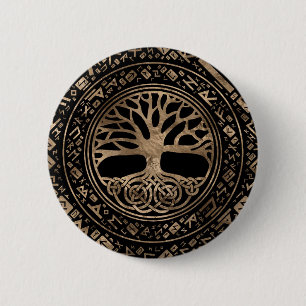Tree of life -Yggdrasil Runic Pattern 6 Cm Round Badge