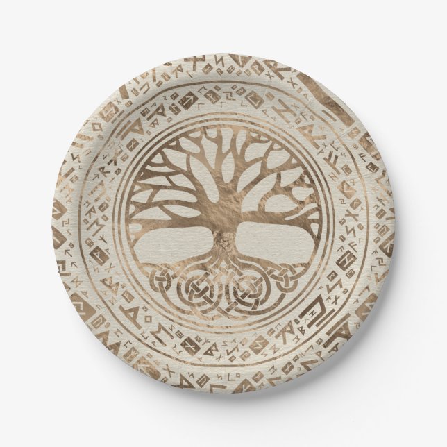 Tree of life -Yggdrasil Runic Pattern Paper Plate (Front)