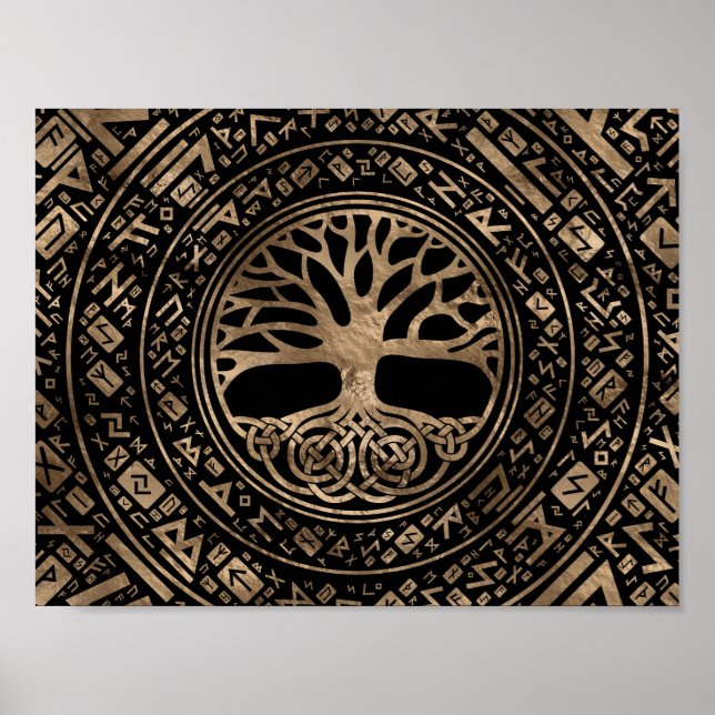 Tree of life -Yggdrasil Runic Pattern Poster (Front)