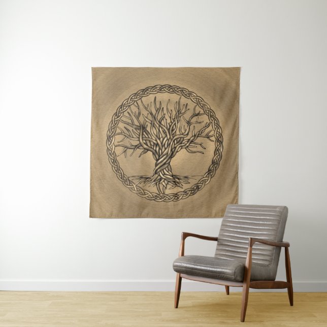 Tree of life -Yggdrasil -Sepia Canvas Tapestry (In Situ)