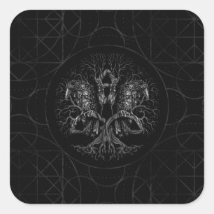 Tree of life -Yggdrasil with ravens Square Sticker