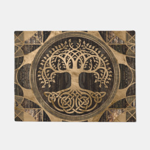 Tree of life -Yggdrasil - Wood Bark and Gold Doormat