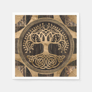 Tree of life -Yggdrasil - Wood Bark and Gold Napkin