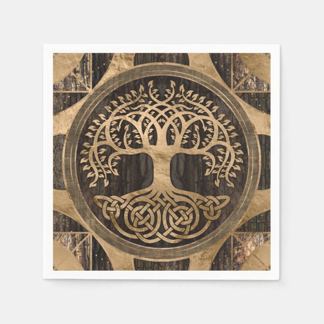 Tree of life -Yggdrasil - Wood Bark and Gold Napkin (Front)