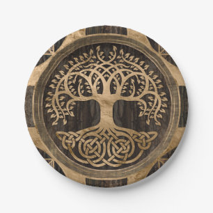 Tree of life -Yggdrasil - Wood Bark and Gold Paper Plate