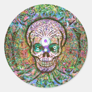Tree of Life, Yin Yang Eyes, Skull Classic Round Sticker