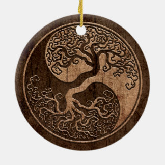 Tree of Life Yin Yang with Wood Grain Effect Ceramic Tree Decoration