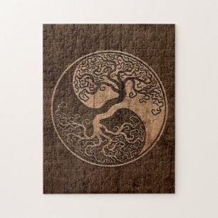 Tree of Life Yin Yang with Wood Grain Effect Jigsaw Puzzle