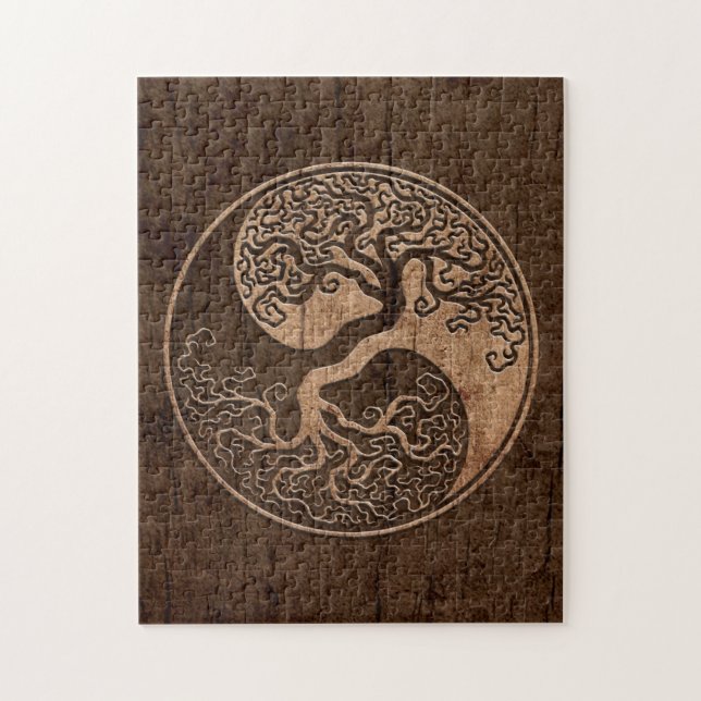 Tree of Life Yin Yang with Wood Grain Effect Jigsaw Puzzle (Vertical)