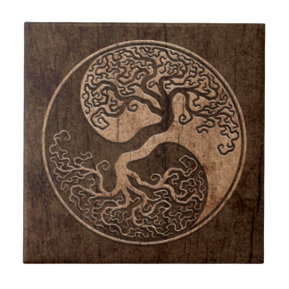 Tree of Life Yin Yang with Wood Grain Effect Tile