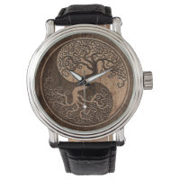 Tree of Life Yin Yang with Wood Grain Effect