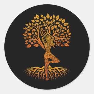 Tree Of Life Yoga Chakra Haka, Clic Fit, Round Nec Classic Round Sticker