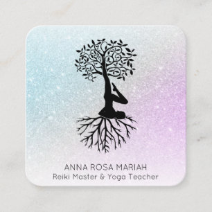 *~* Tree of Life Yoga Pastel Glitter Man Woman Square Business Card
