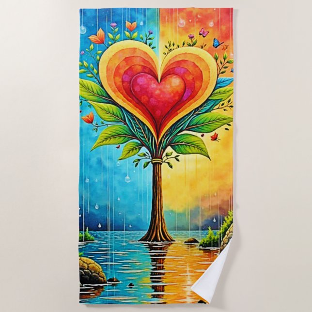Tree of Love and Life Design Beach Towel (Front)
