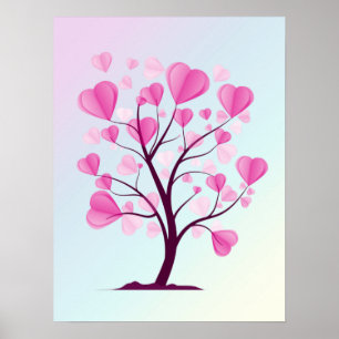 Tree of Love Tree of Hearts Pink Pastel Romantic Poster