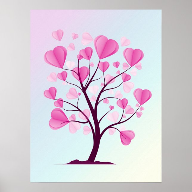 Tree of Love Tree of Hearts Pink Pastel Romantic Poster (Front)