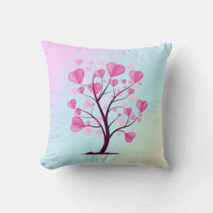 Tree of Love Tree of Hearts Pink Pastel Watercolor Cushion