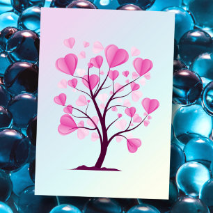 Tree of Love Tree of Hearts Pink Pastel Watercolor Postcard