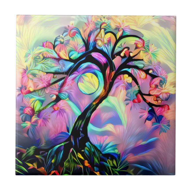Tree of Many Colours Ceramic Tile (Front)