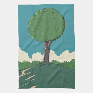 Tree on a hill tea towel