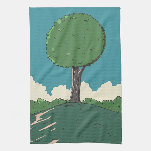 Tree on a hill tea towel (Vertical)