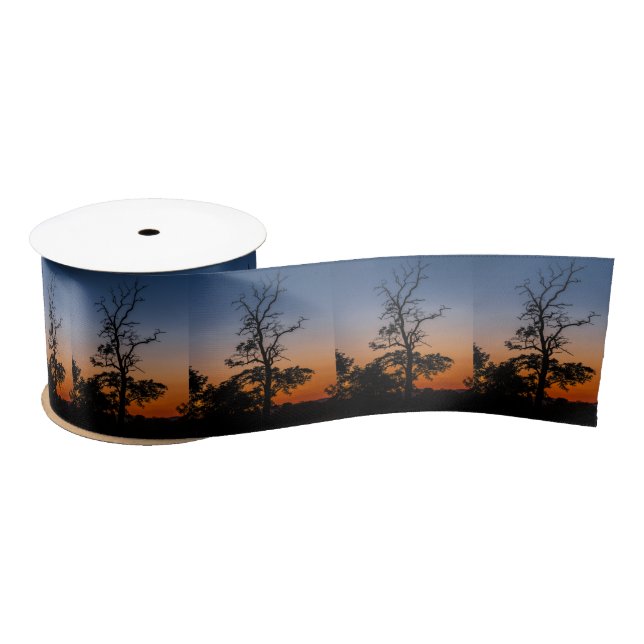 Tree on a sunset background satin ribbon (Spool)