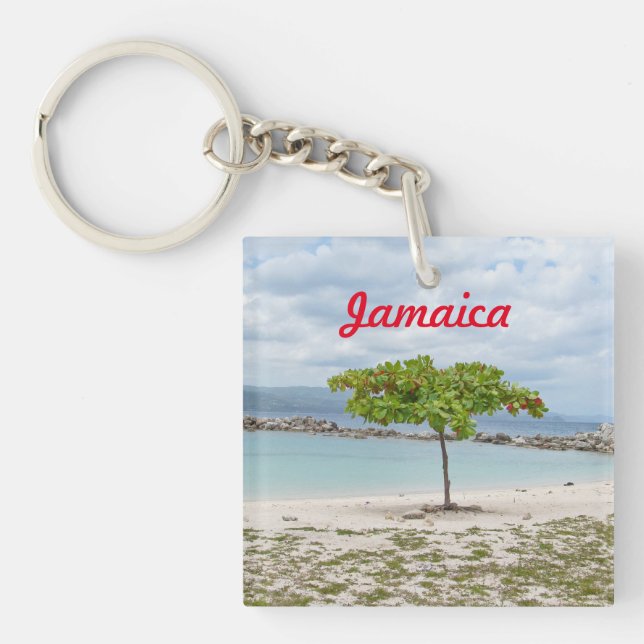 TREE ON SECLUDED BEACH IN JAMAICA KEYCHAIN (Front)