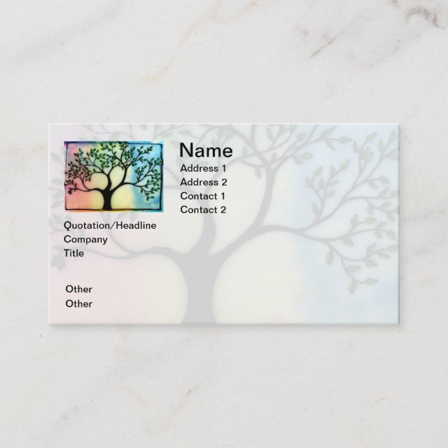 Tree on Vellum over watercolor background Business Card (Front)