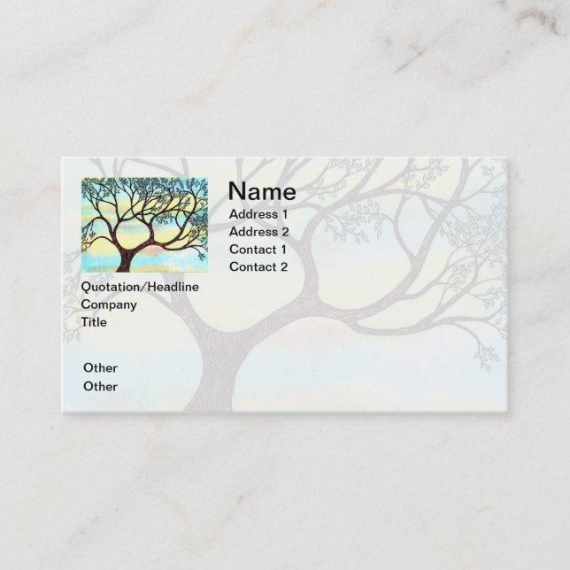 Tree on Vellum with Watercolor Background Business Card (Front)