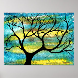 Tree on Vellum with Watercolor Background Poster