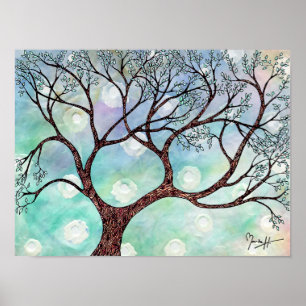 Tree on Vellum with Watercolor Background Poster