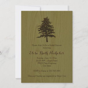 Tree on wood green woodland wedding bridal shower invitation