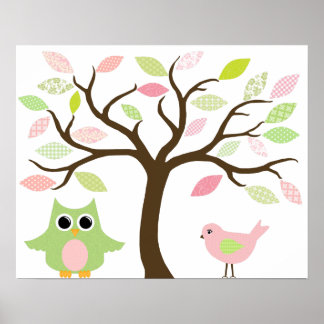 Tree, Owl and bird poster for child's room