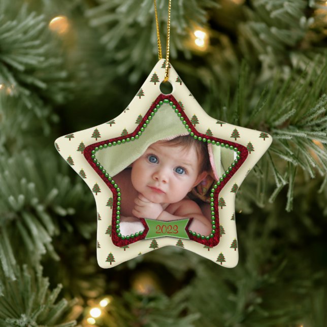 Tree Pattern Baby's First Christmas 2023 Star Ceramic Tree Decoration (Tree)