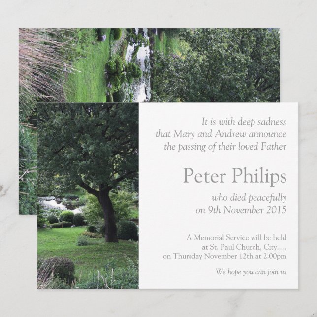 Tree Peaceful Garden 6 Funeral Announcement (Front/Back)