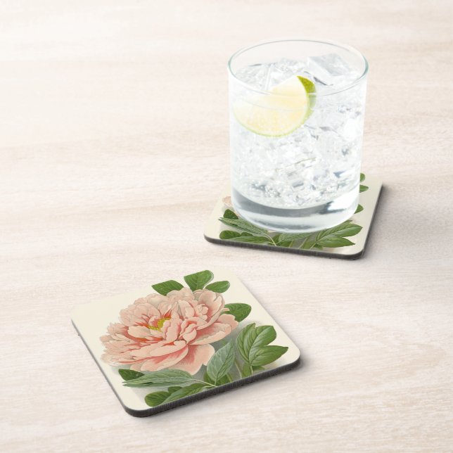 Tree Peony – Elegant Vintage Botanical Design Coaster (Right Side)
