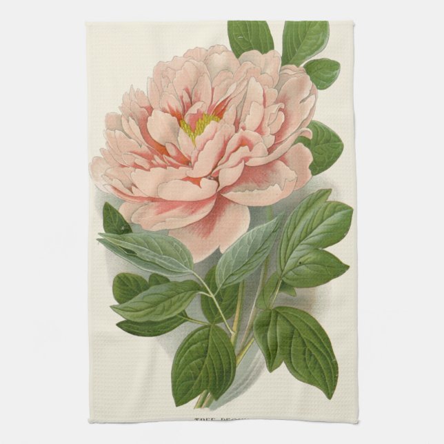 Tree Peony – Elegant Vintage Botanical Design Tea Towel (Vertical)