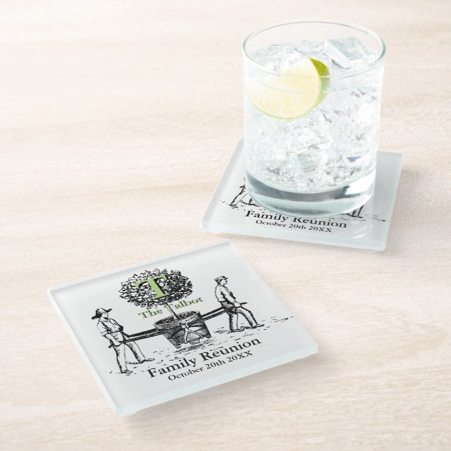 Tree Personalised Family Reunion Glass Coaster (Angled)