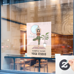 Tree Pose Stretch Fitness Woman Custom Yoga Studio Window Cling
