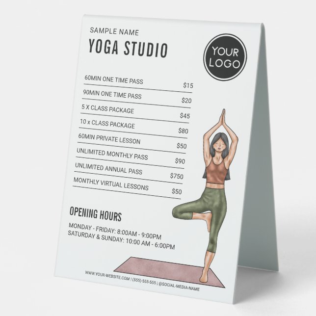 Tree Pose Woman Custom Yoga Studio Price List (Front)