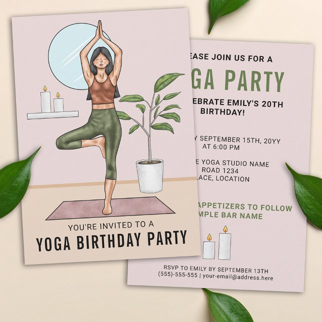 Tree Pose Workout Woman Yoga Birthday Party Invitation (Creator Uploaded)