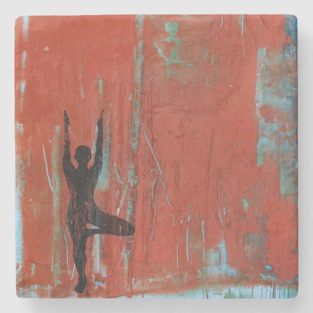 Tree Pose Yoga Girl Stone Coaster (Front)