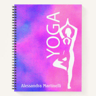 Tree Pose Yoga Notebook – Watercolor Pink & Purple