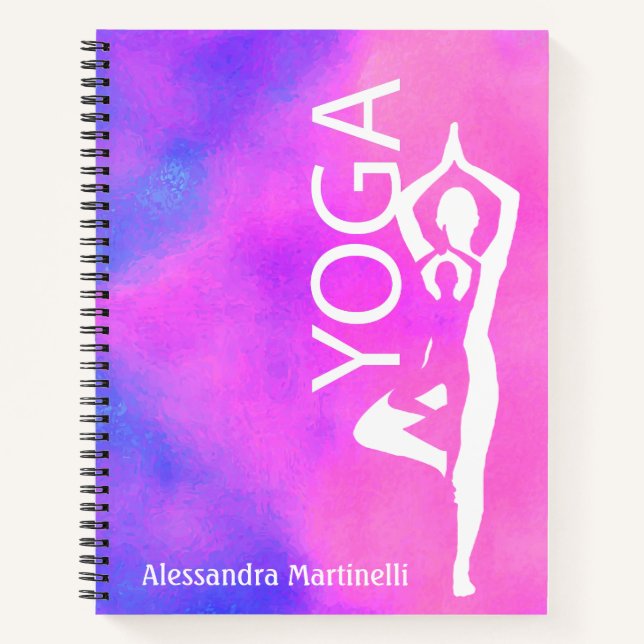 Tree Pose Yoga Notebook – Watercolor Pink & Purple (Front)