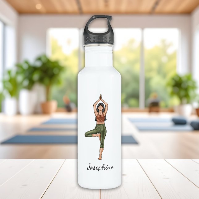 Tree Pose Yoga Vrikshasana Woman With Custom Name 710 Ml Water Bottle (Creator Uploaded)